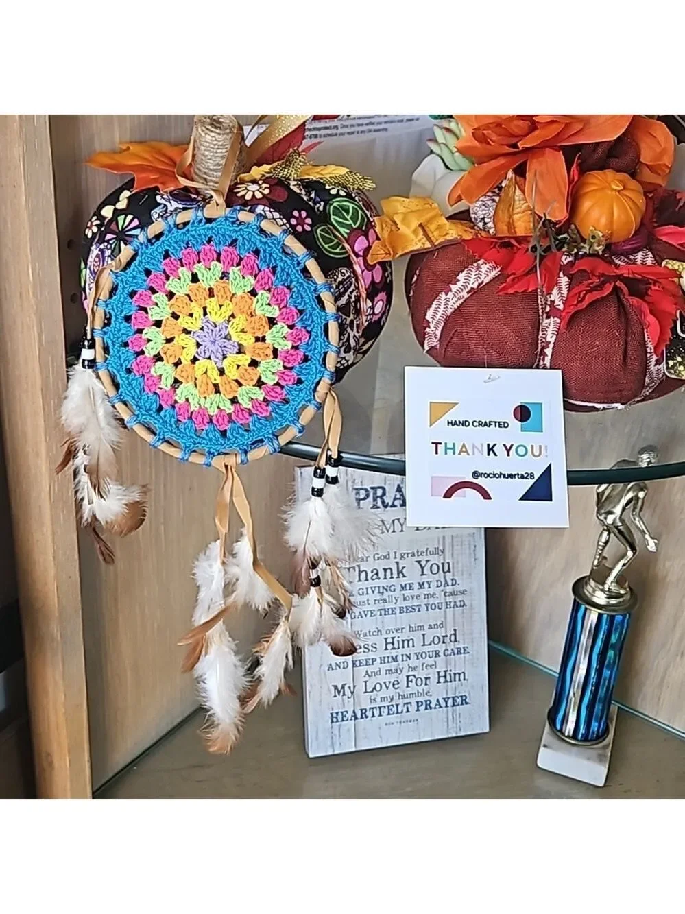 Hand Crafted crochet dreamcatcher multicolored floral eclectic textile decor